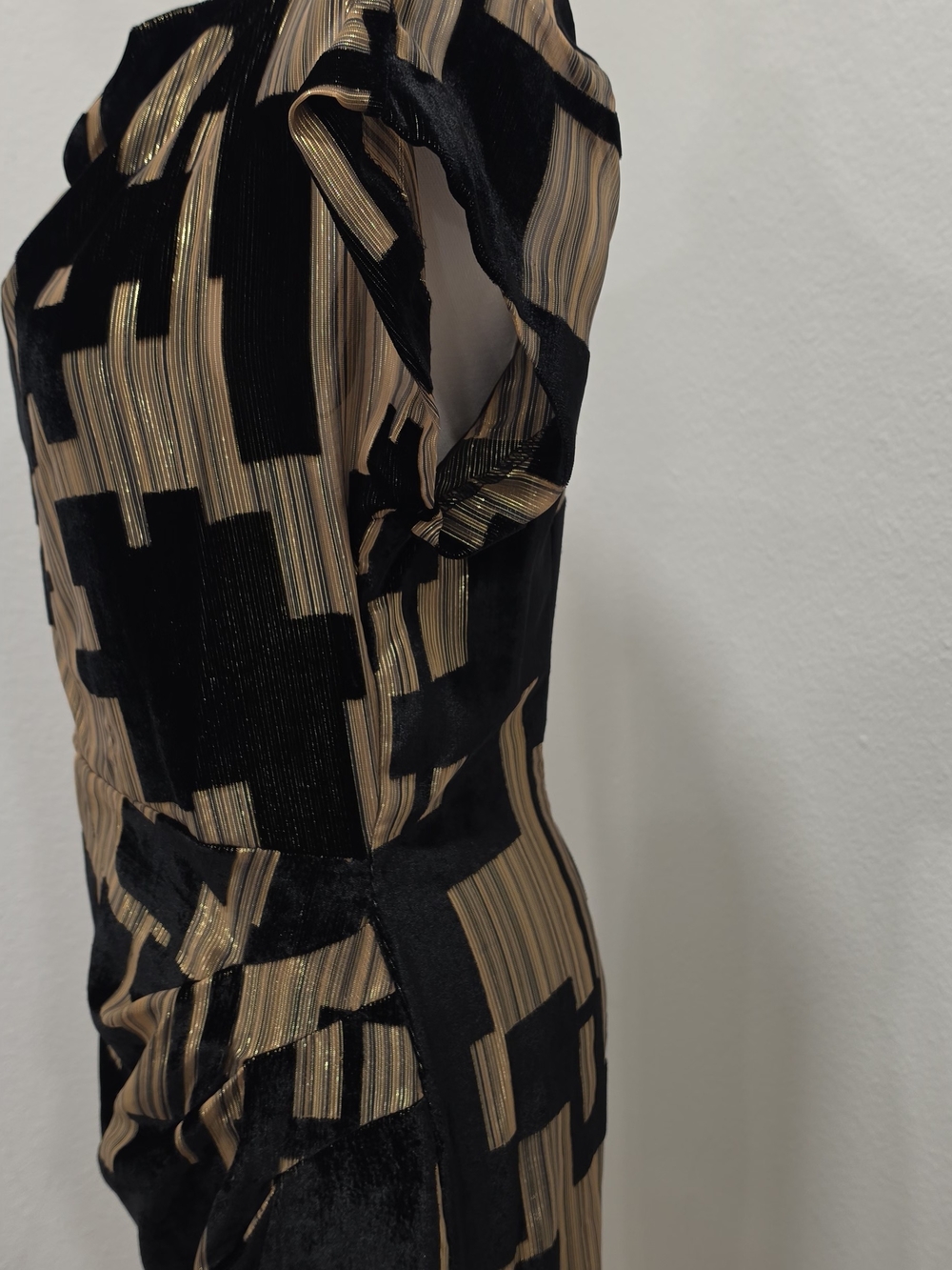 Donna Karan Black and Gold Geometric Midi Sheath Dress - Picture 8 of 15